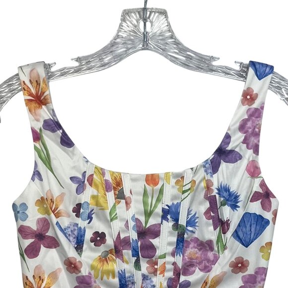 Kutumai Floral Print Sleeveless Corset Top Scoop Neck Back Zipper Size XS New - Picture 3 of 9